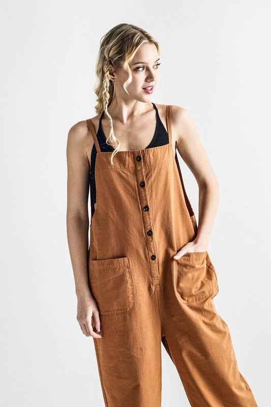 Plus Button Down Sleeveless Overall Jumpsuit