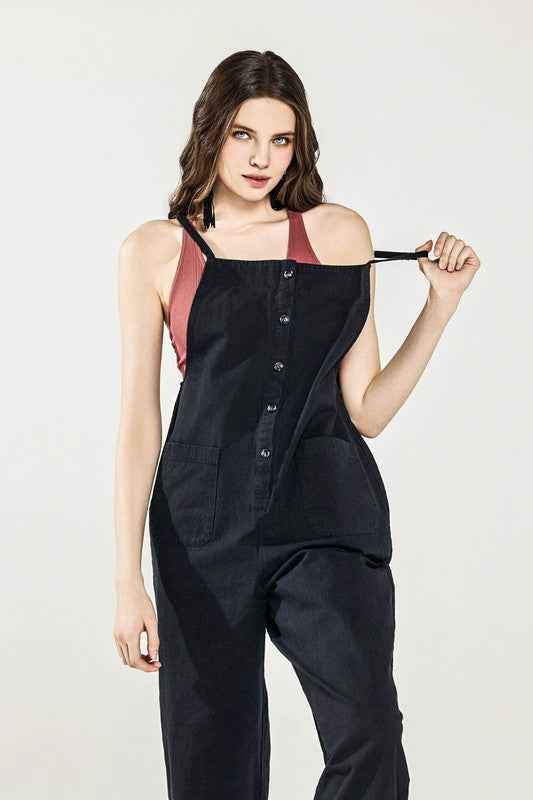 Button Down Sleeveless Overall Jumpsuit