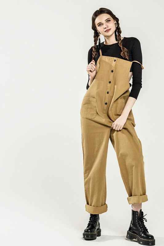 Button Down Sleeveless Overall Jumpsuit