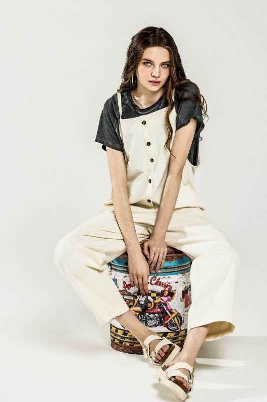 Button Down Sleeveless Overall Jumpsuit