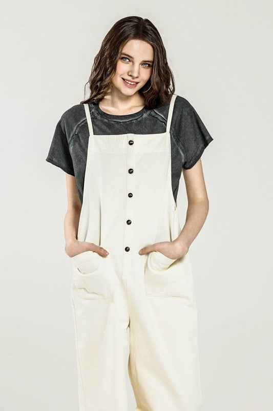 Button Down Sleeveless Overall Jumpsuit