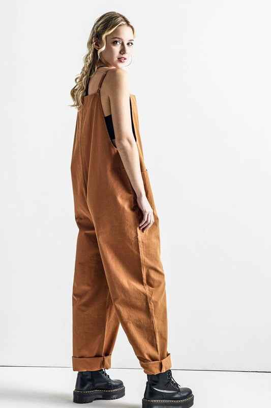 Button Down Sleeveless Overall Jumpsuit