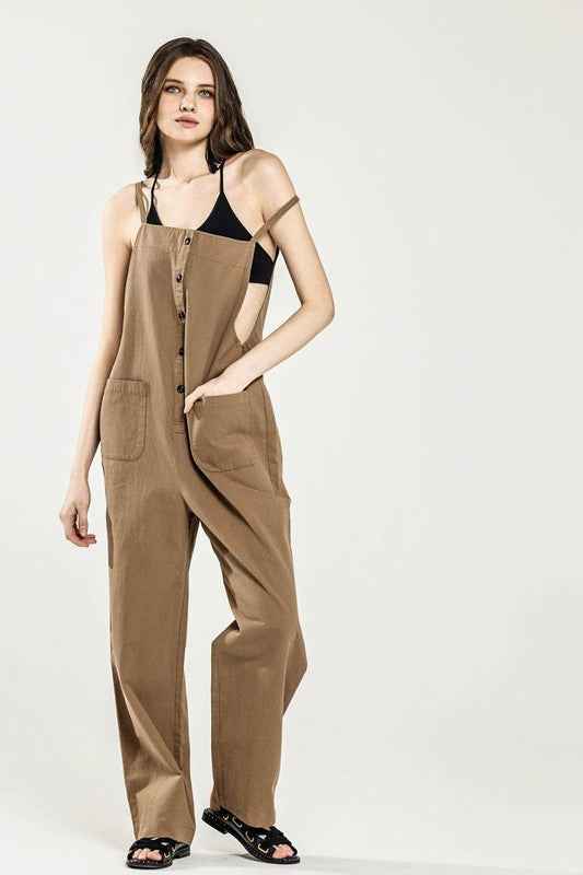 Button Down Sleeveless Overall Jumpsuit