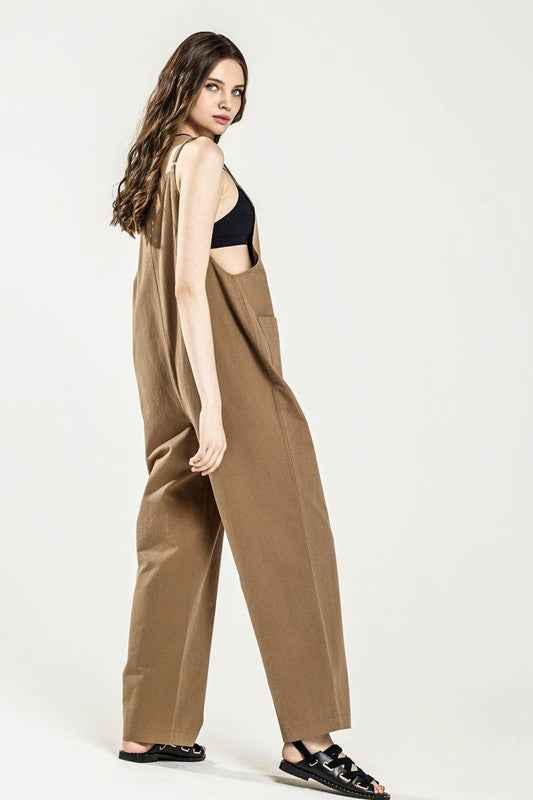 Button Down Sleeveless Overall Jumpsuit