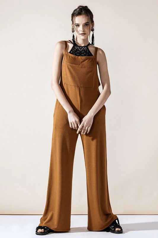 Plus Boho Terry Wide Leg Jumpsuits with Pocket