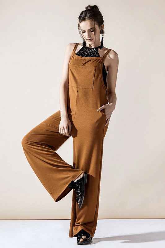 Plus Boho Terry Wide Leg Jumpsuits with Pocket