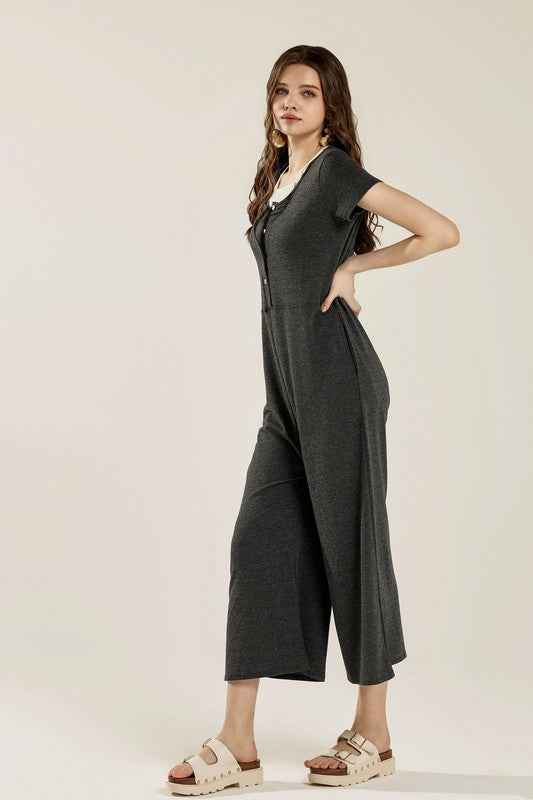 Plus Comfort Button-up front closure Jumpsuit