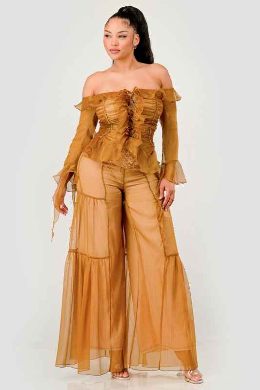 Sheer Off-Shoulder Ruffle Set