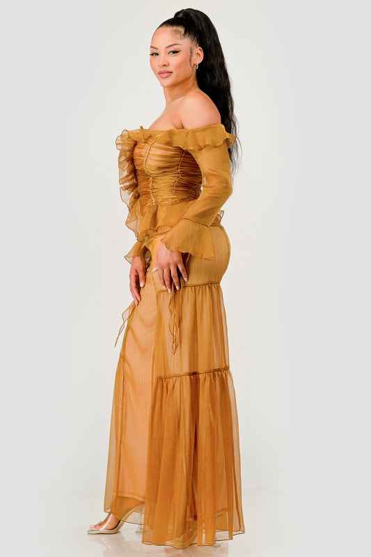 Sheer Off-Shoulder Ruffle Set