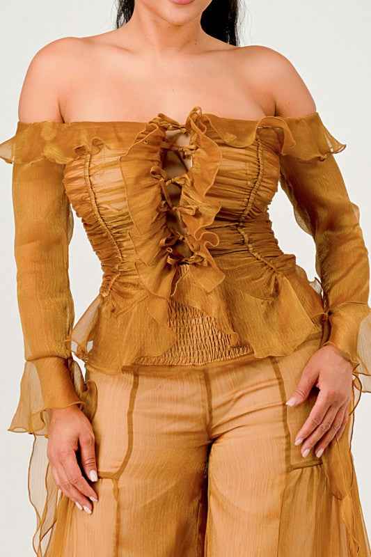 Sheer Off-Shoulder Ruffle Set