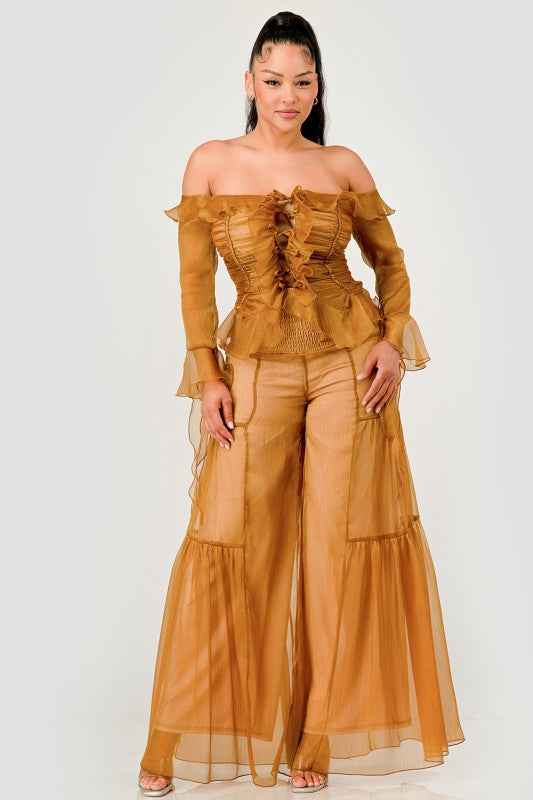 Sheer Off-Shoulder Ruffle Set