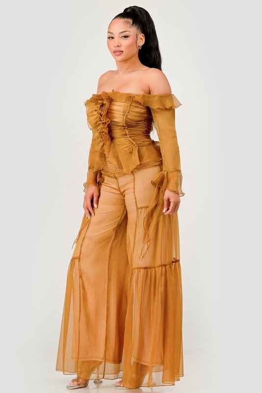 Sheer Off-Shoulder Ruffle Set