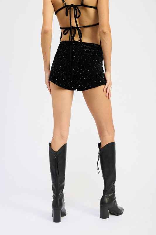VELVET MICRO SHORTS WITH RHINESTONES