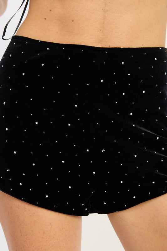 VELVET MICRO SHORTS WITH RHINESTONES