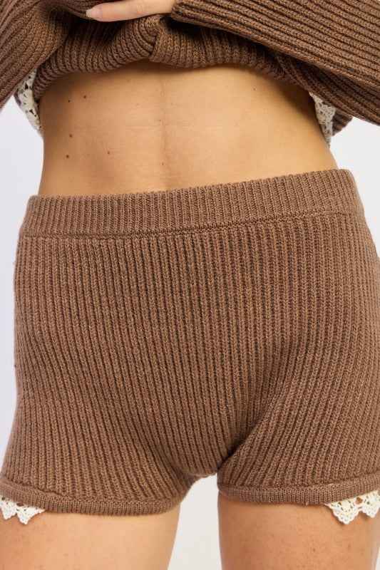 SWEATER MICRO SHORTS WITH LACE DETAIL