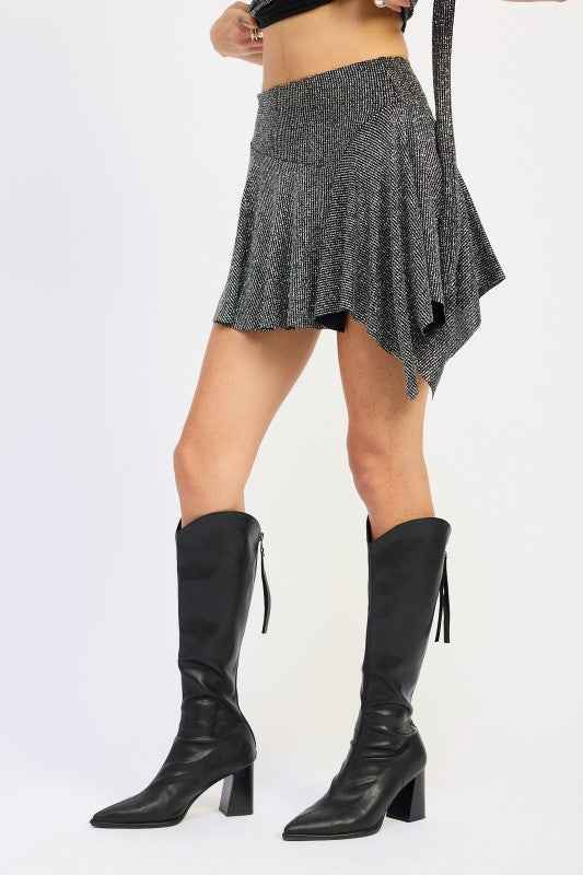 ASYMMETRICAL SHARKBITE HEM MINI SKIRT