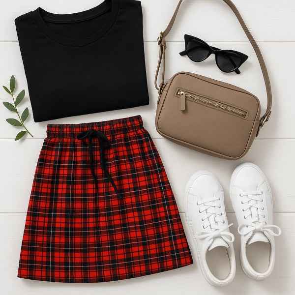 The Helena  - Red Plaid Jogger Skirt