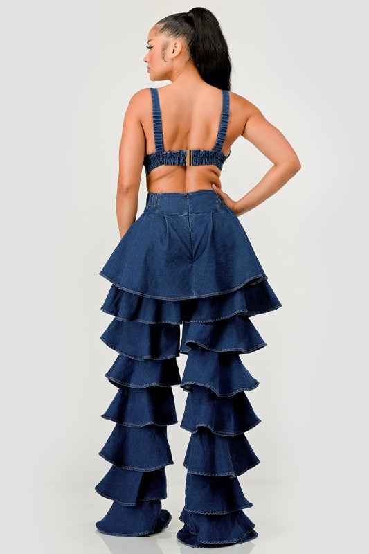 Denim Ruffle Two-Piece Set