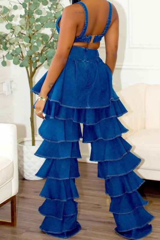 Denim Ruffle Two-Piece Set