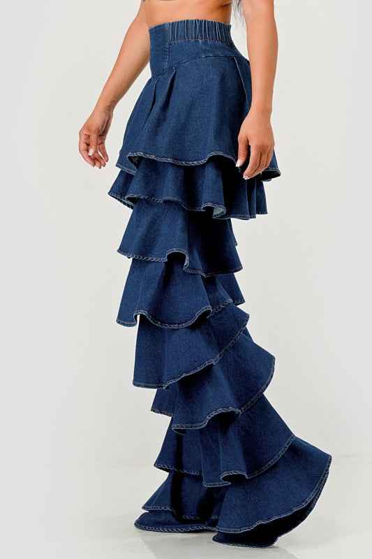 Denim Ruffle Two-Piece Set