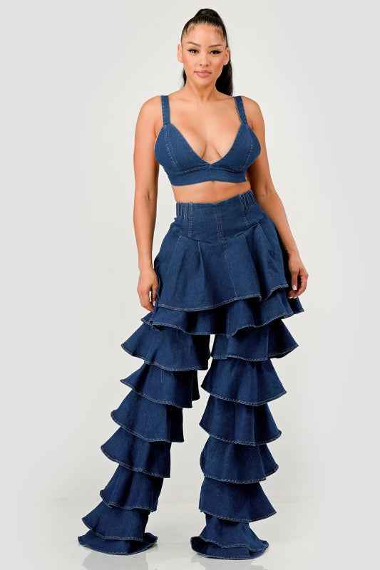 Denim Ruffle Two-Piece Set
