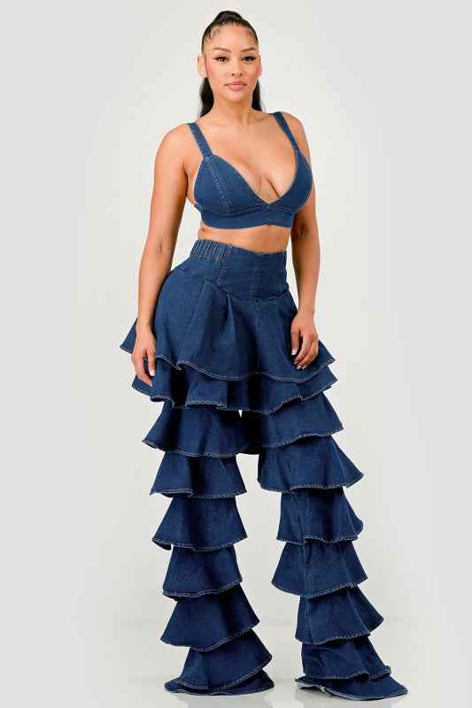 Denim Ruffle Two-Piece Set