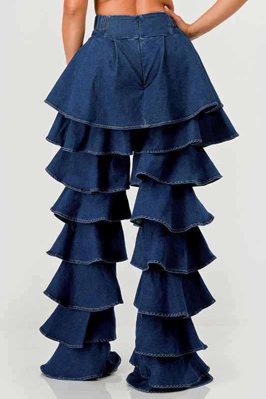 Denim Ruffle Two-Piece Set