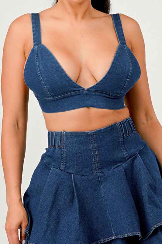Denim Ruffle Two-Piece Set