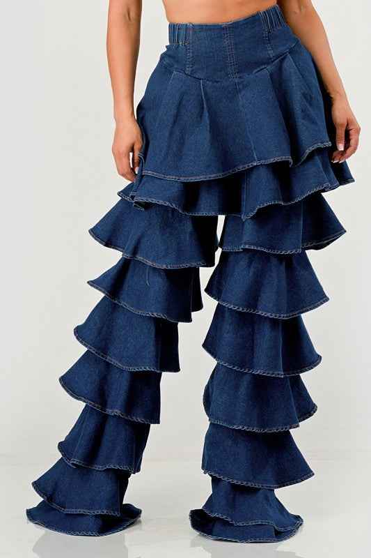 Denim Ruffle Two-Piece Set