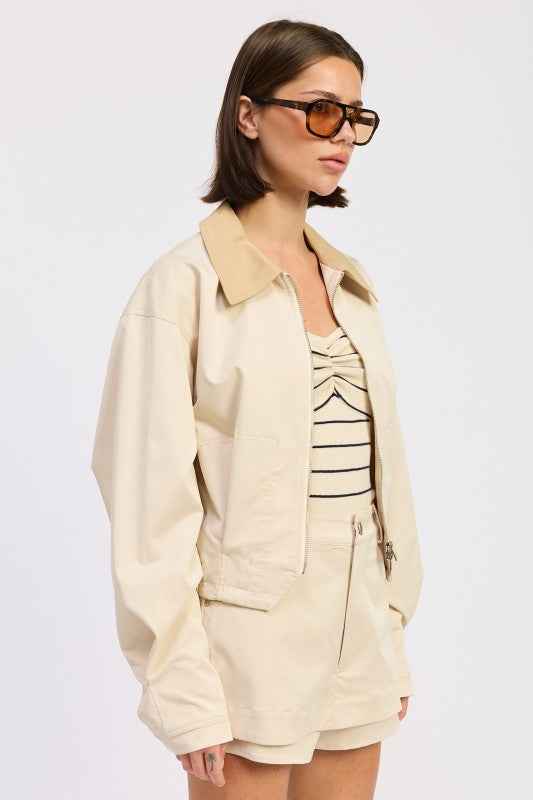 OVERSIZED LONG SLEEVE COLLARED JACKET