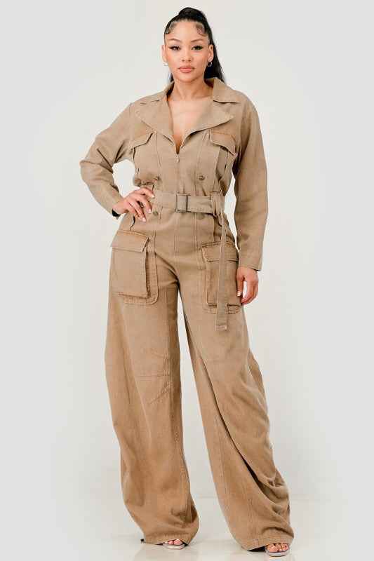 Utility Belted Wide-Leg Jumpsuit