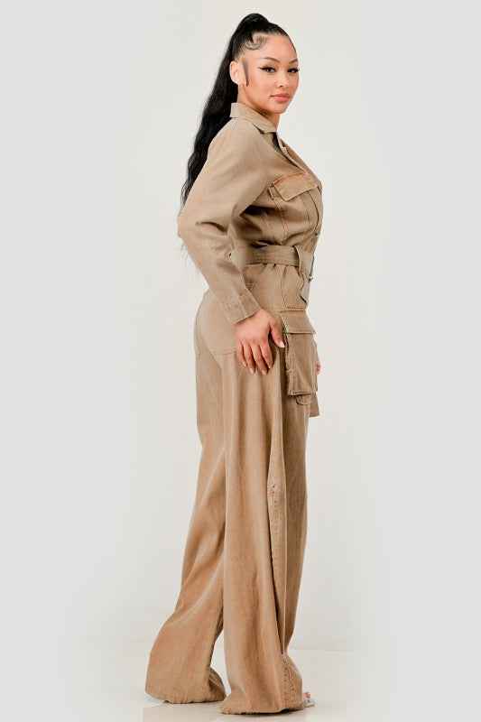 Utility Belted Wide-Leg Jumpsuit