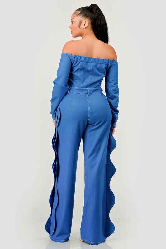 Off-Shoulder Wave Detail Jumpsuit