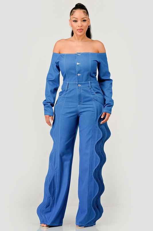 Off-Shoulder Wave Detail Jumpsuit