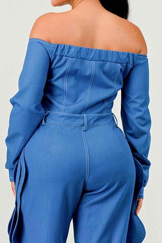 Off-Shoulder Wave Detail Jumpsuit