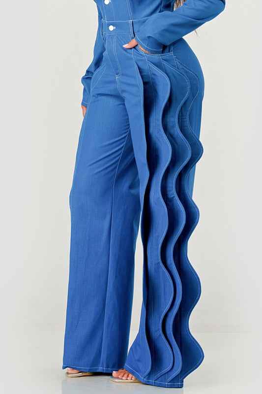 Off-Shoulder Wave Detail Jumpsuit