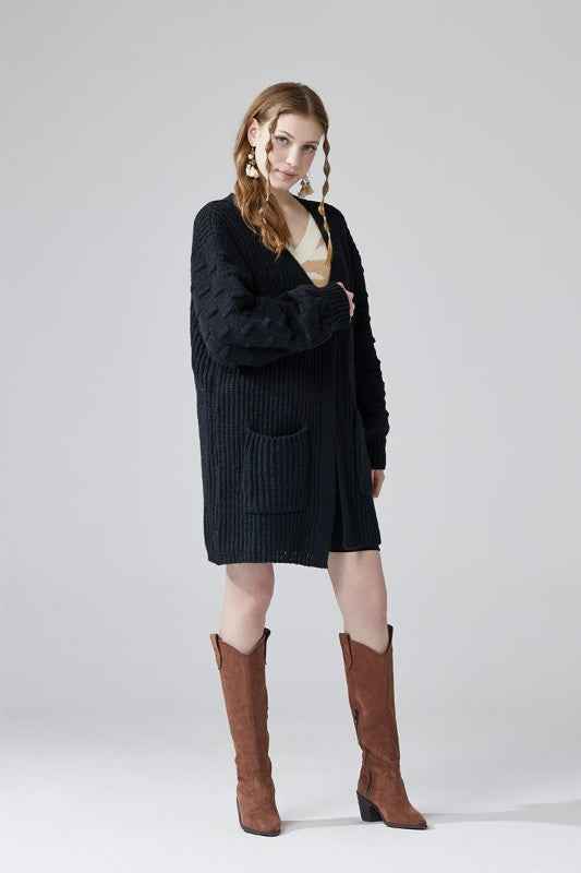 Oversized Pompom Sleeve Cardigan