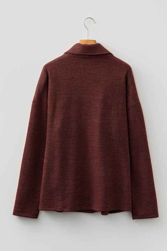 Ribbed Knit Flap Pocket Button-Up Shacket