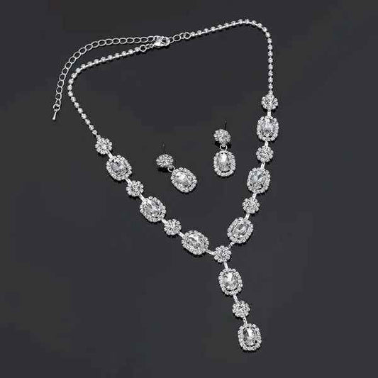 Y Line Rectangle Flower Stone Necklace Set