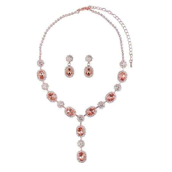 Y Line Rectangle Flower Stone Necklace Set