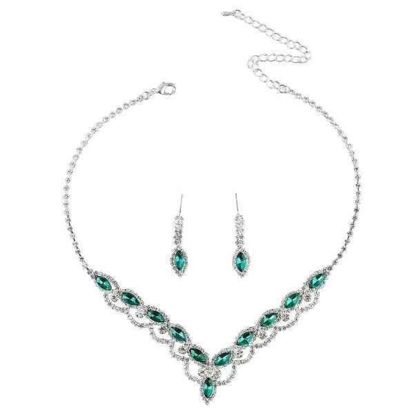 V line Laced Marquise Crystal Necklace Set