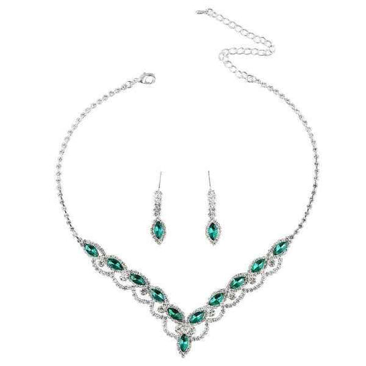 V line Laced Marquise Crystal Necklace Set