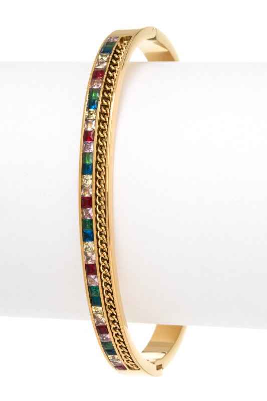 Baguette Stone Chain Inlay Stacking Bangle