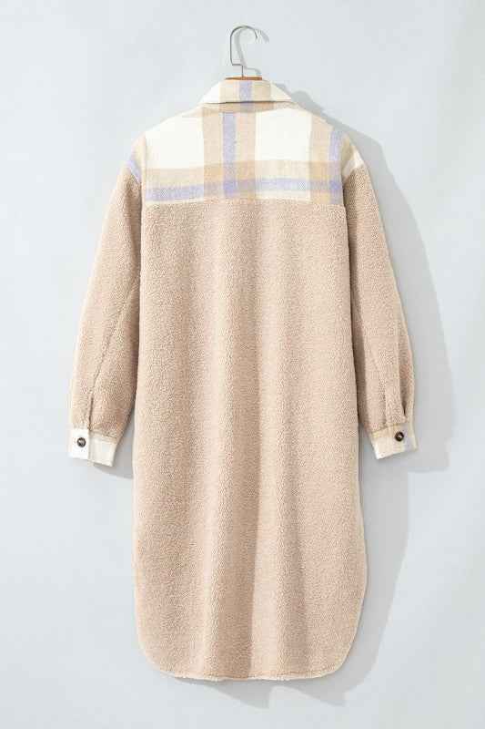 Plaid Patchwork Collared Sherpa Long Coat