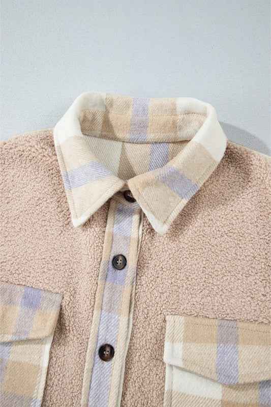 Plaid Patchwork Collared Sherpa Long Coat