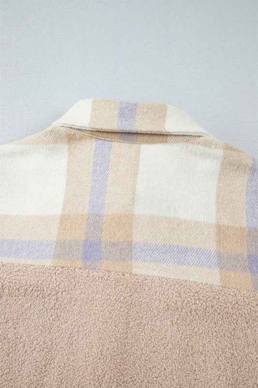 Plaid Patchwork Collared Sherpa Long Coat