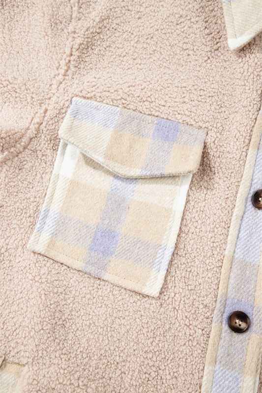 Plaid Patchwork Collared Sherpa Long Coat