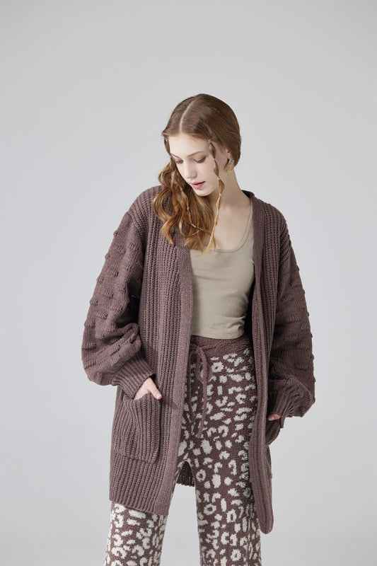 Oversized Pompom Sleeve Cardigan