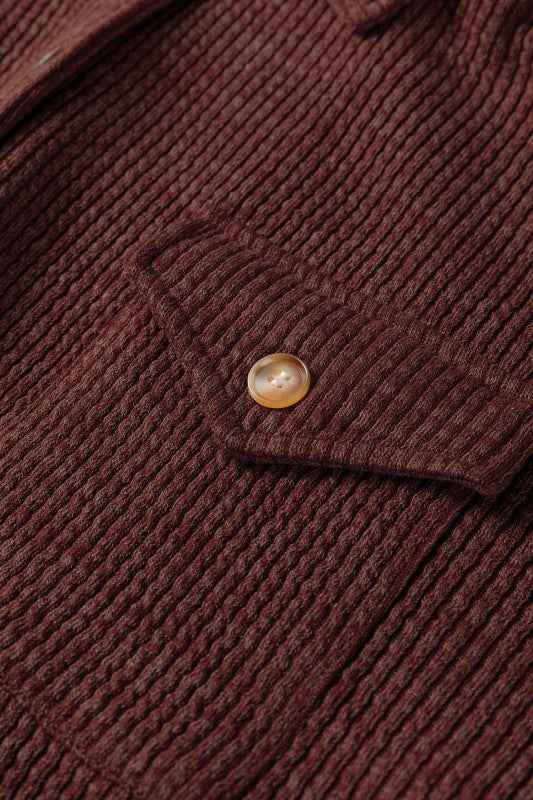 Ribbed Knit Flap Pocket Button-Up Shacket