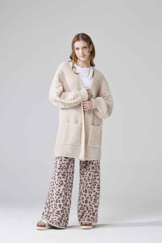 Oversized Pompom Sleeve Cardigan